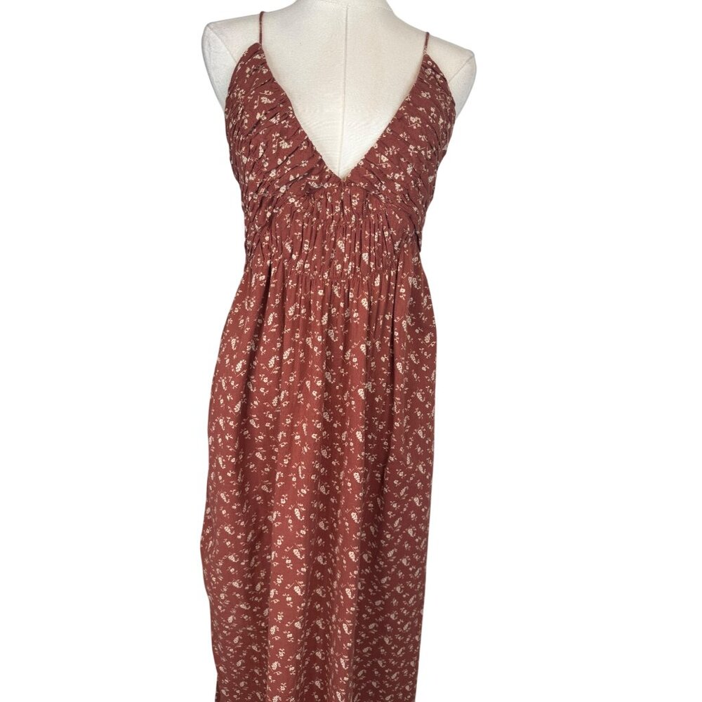 NWT Treasure & Bond L Rust/Mauve Floral Maxi Dress Adjustable Straps Open Back - Picture 5 of 16